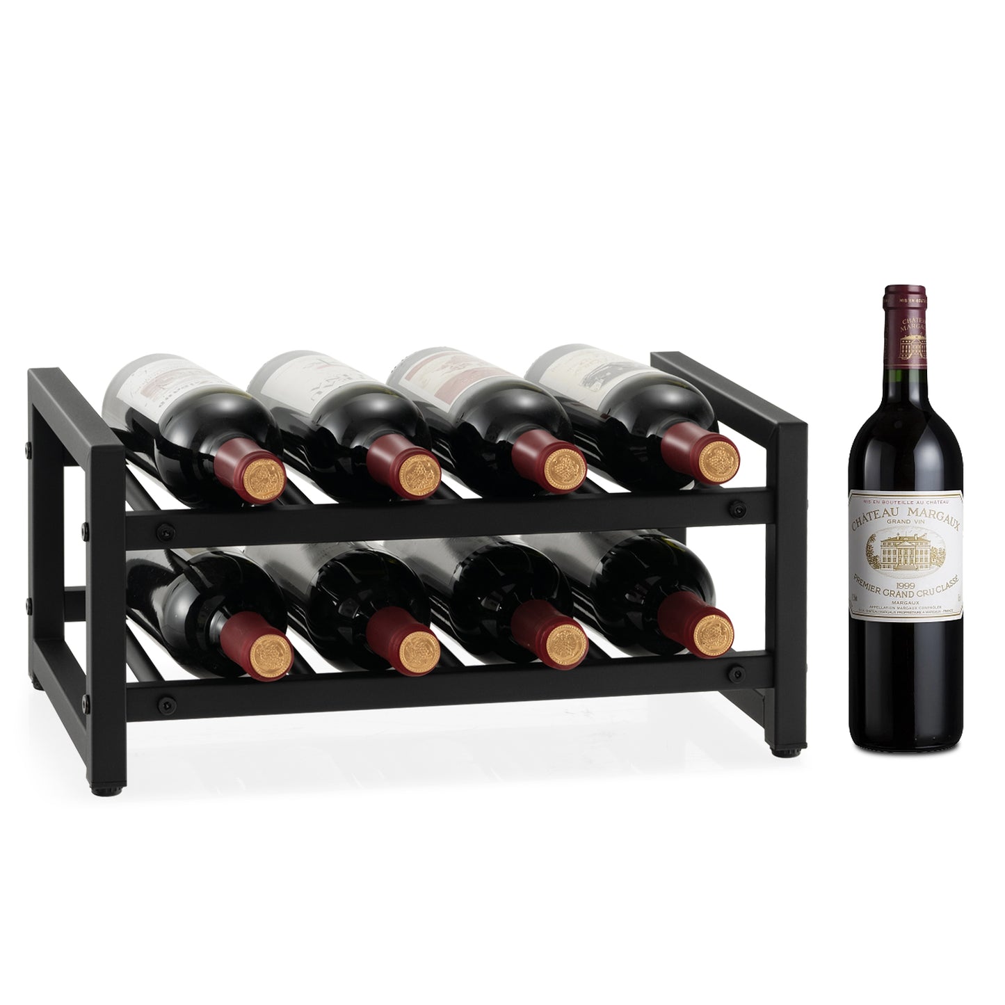 Giantex 2-Tier 8-Bottle Wine Rack w/ Adjustable Foot Pads for Home Kitchen Black