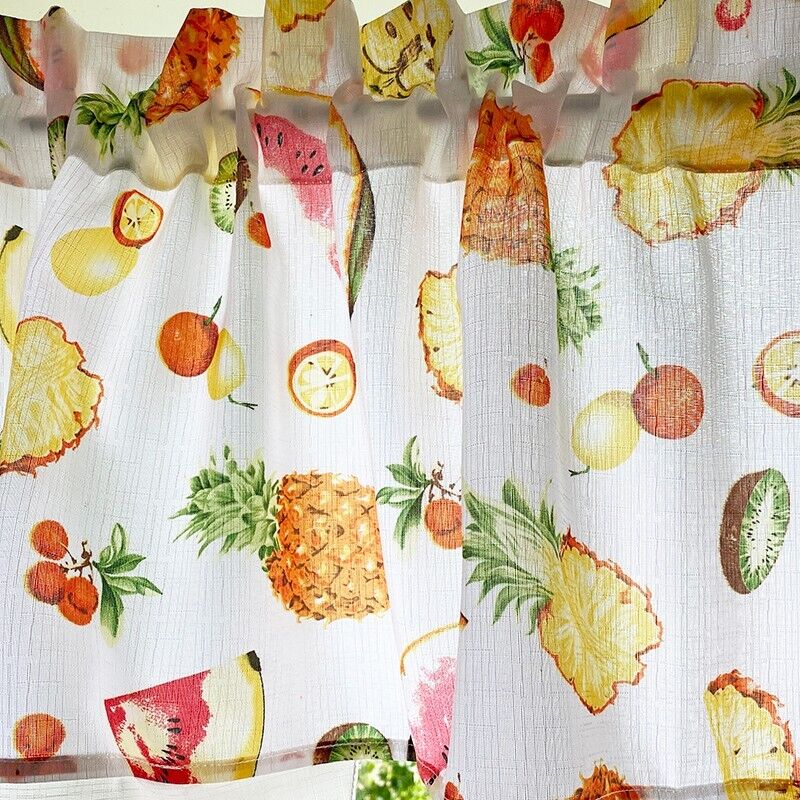 3 Piece Kitchen Cafe Curtain Fruit Print/Embroidered Kitchen Window Curtain Set