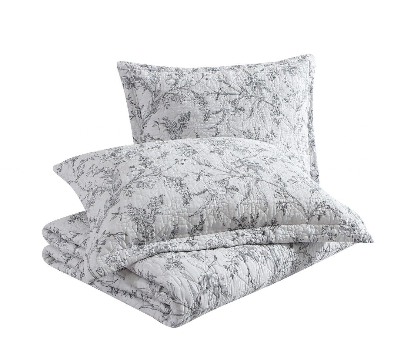 Laura Ashley Branch Toile Printed Coverlet Set - Grey