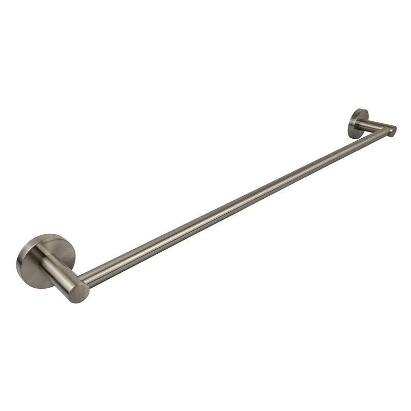 Brushed Nickel Bathroom Round Single Towel Rail 600mm Wall Mounted Brass