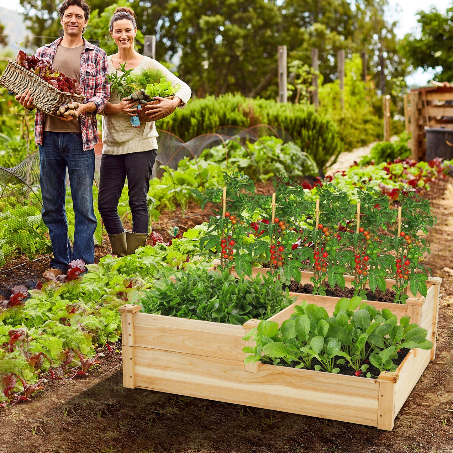 3-Tier Outdoor Raised Garden Bed Vegetable Planter Box for Patio Lawn Backyard