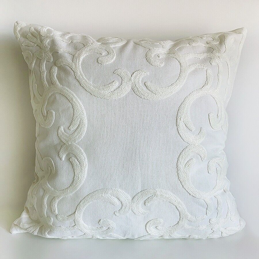 45 x 45cm Home Pillow Case White Geometric Floral Embroidered Cushion Cover