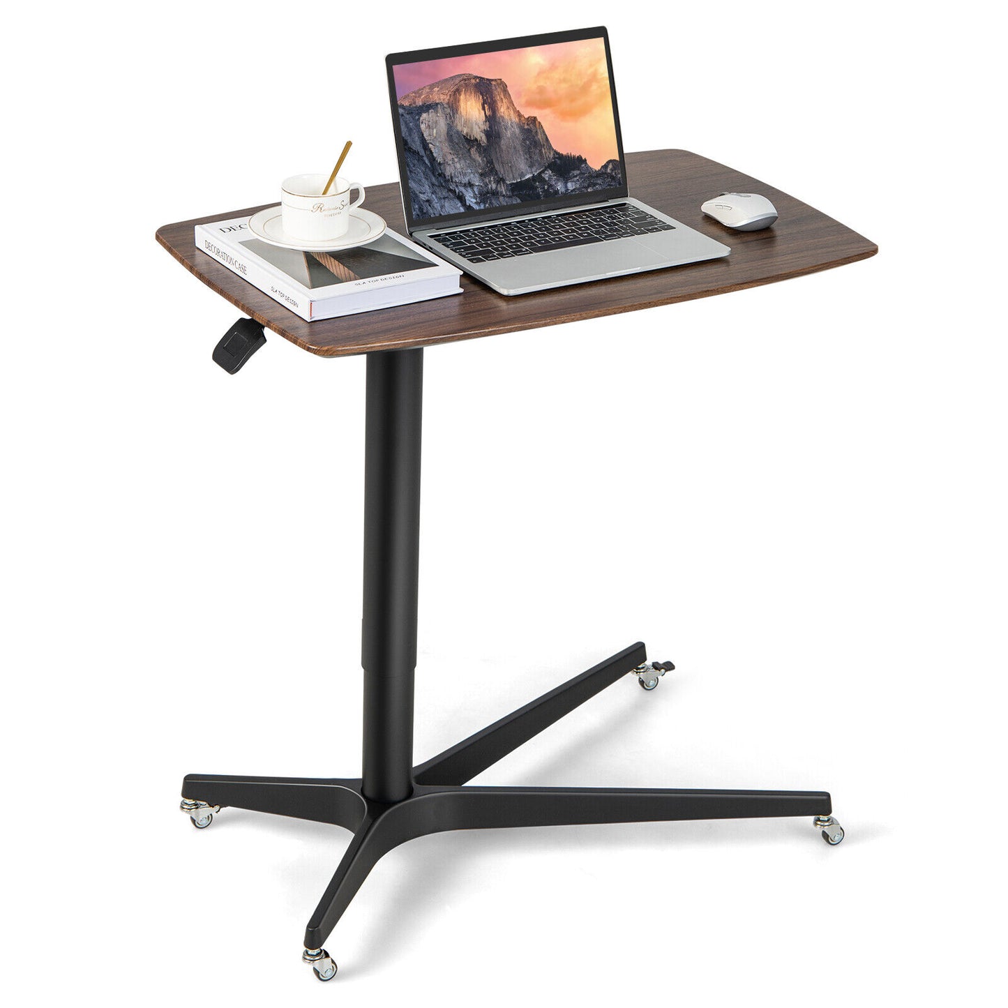 Mobile Standing Desk Pneumatic Adjustable Overbed Table Rolling Laptop Cart