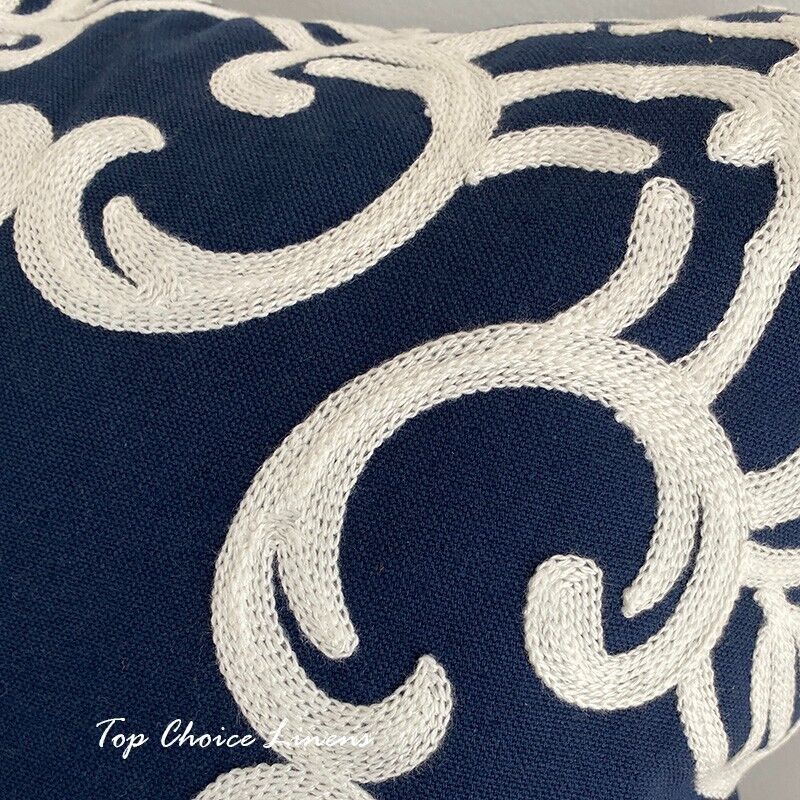 45 x 45cm Home Dark Navy/White Abstract Floral Embroidered Cushion Cover