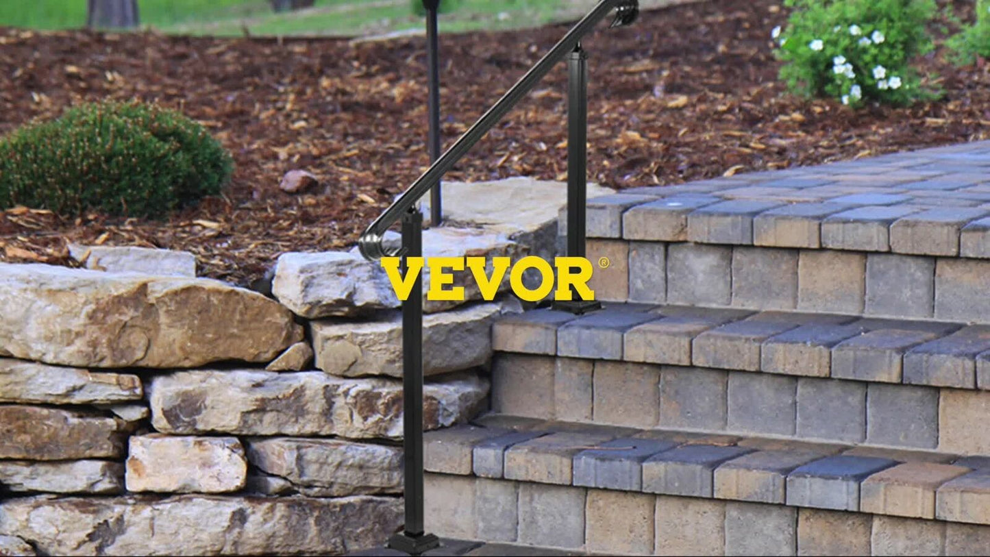 VEVOR Adjustable Iron Handrail Black Fit 2 or 3 Steps Handrail Concrete Decor