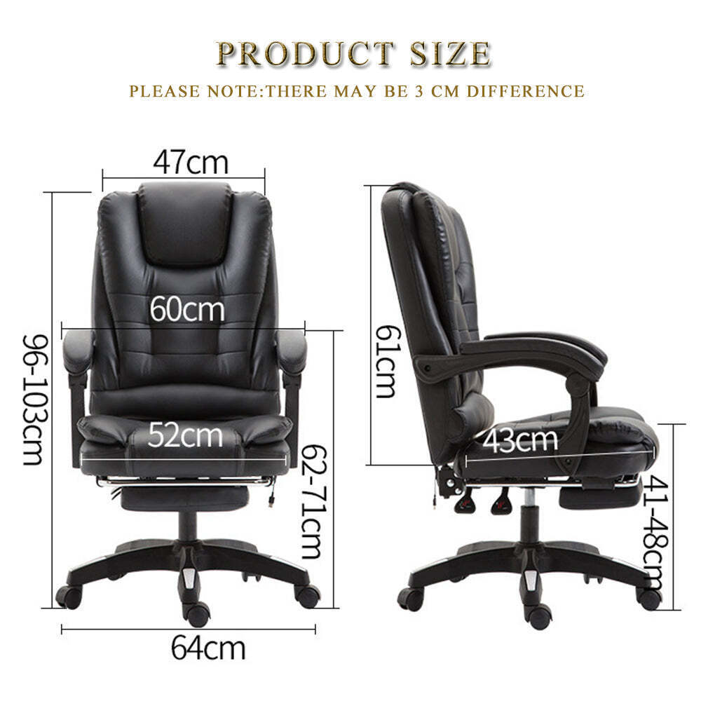 Executive Office Chair Black PU Leather Massage Computer Gaming Gas Lift Seat