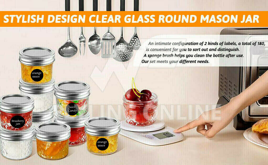 12X Glass Jars with Lid Food Candy Jelly Storage Mason Jam Bottle Container AU