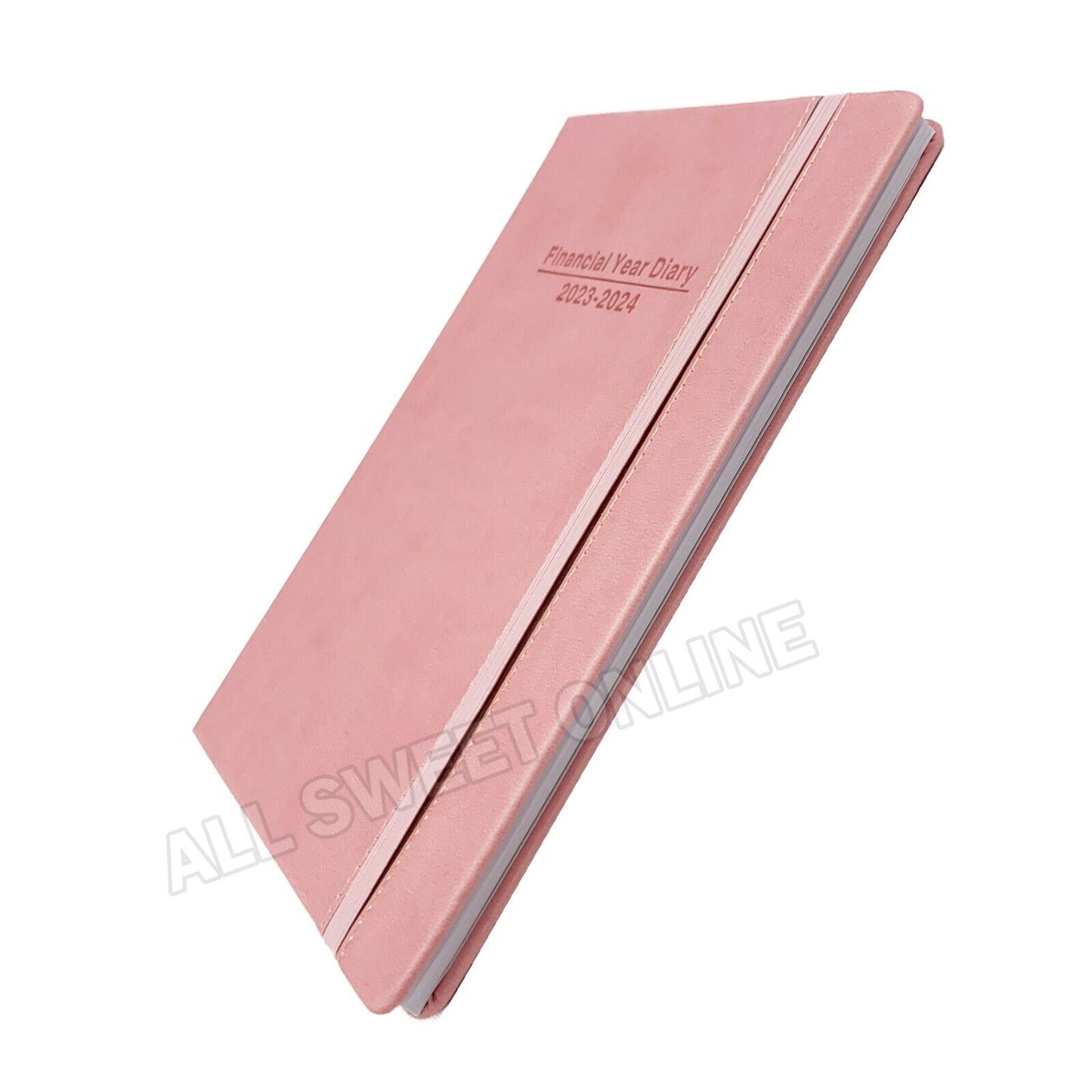 2023 2024 Financial Year Diary Pink Week To View A5 Hard Cover Elastic Band WTV