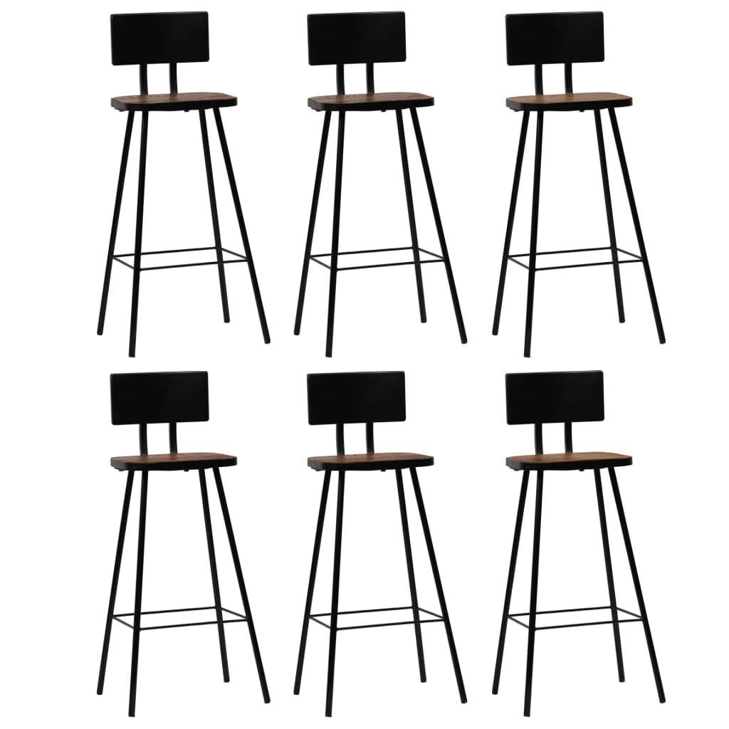 7 Pcs Retro Bar Table And Chair Set 6-Seater Chairs Stools Steel Frame Wood Top
