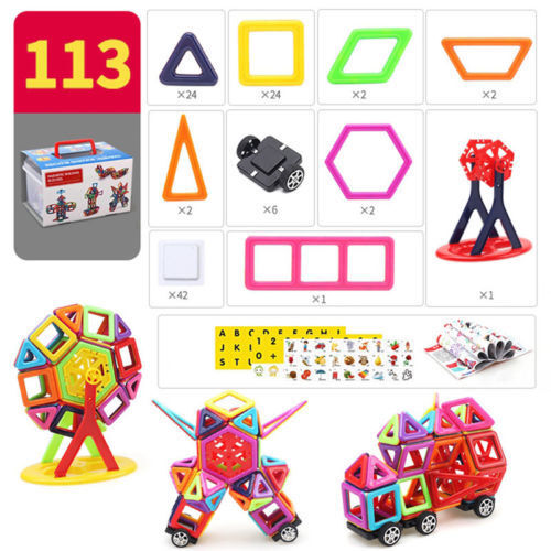 113 Piece Kids Magnetic Blocks Building Toys Children Mini Magnet Tiles Kits