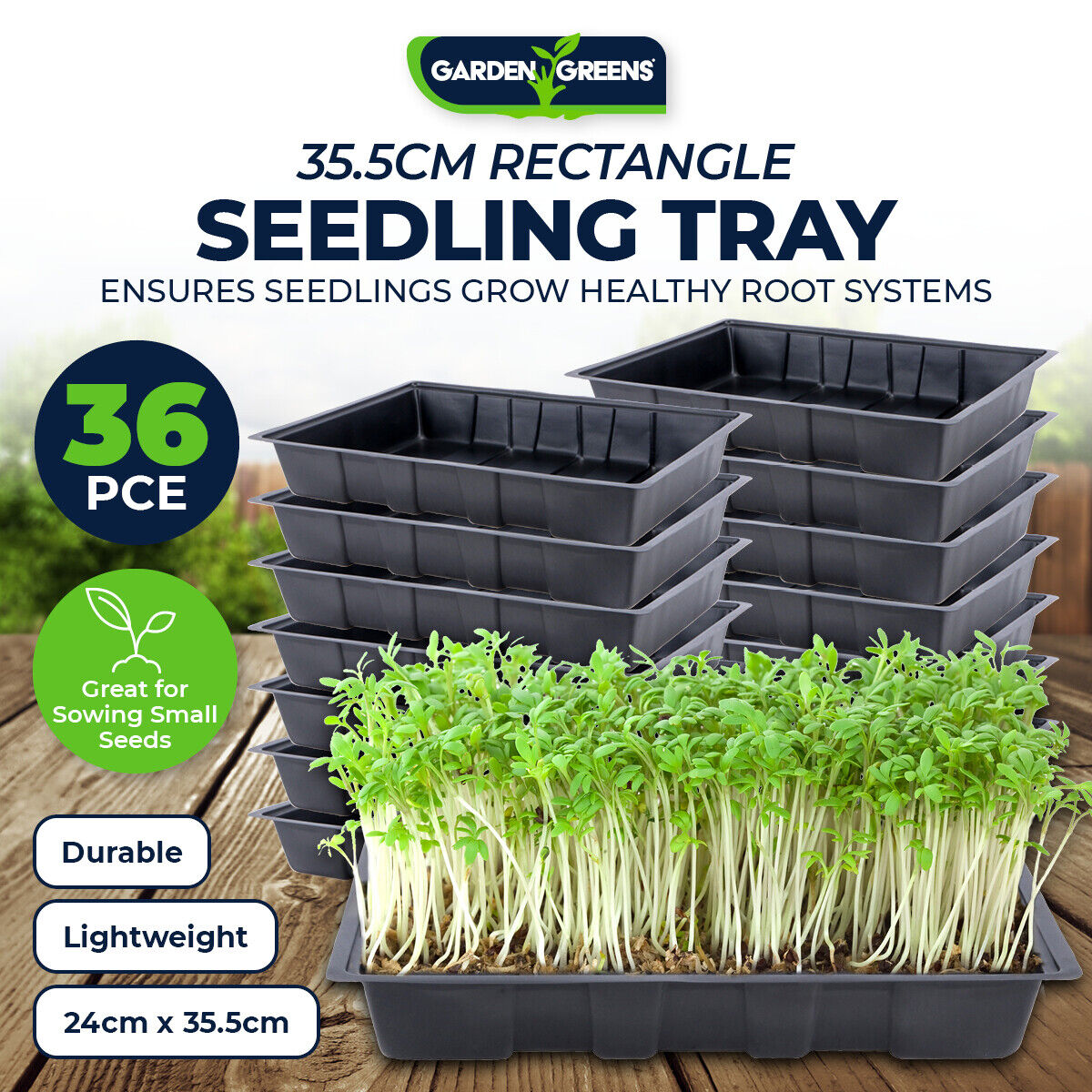 36PCE Seedling Trays Lightweight Durable Reusable 24 x 35.5cm