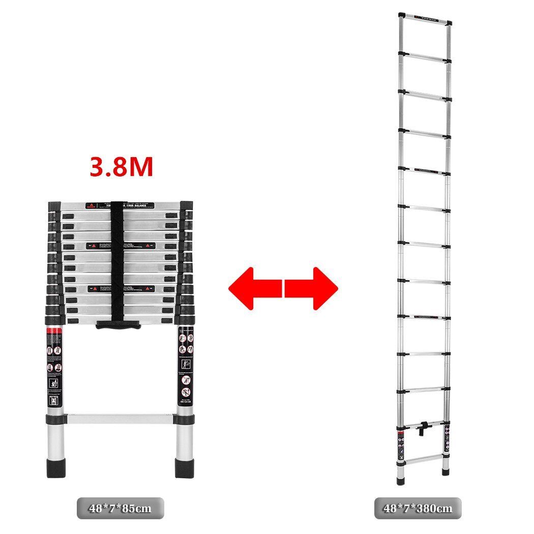 3.8M Aluminium Telescopic Roof Top Ladder Extension Steps Motor Home Portable