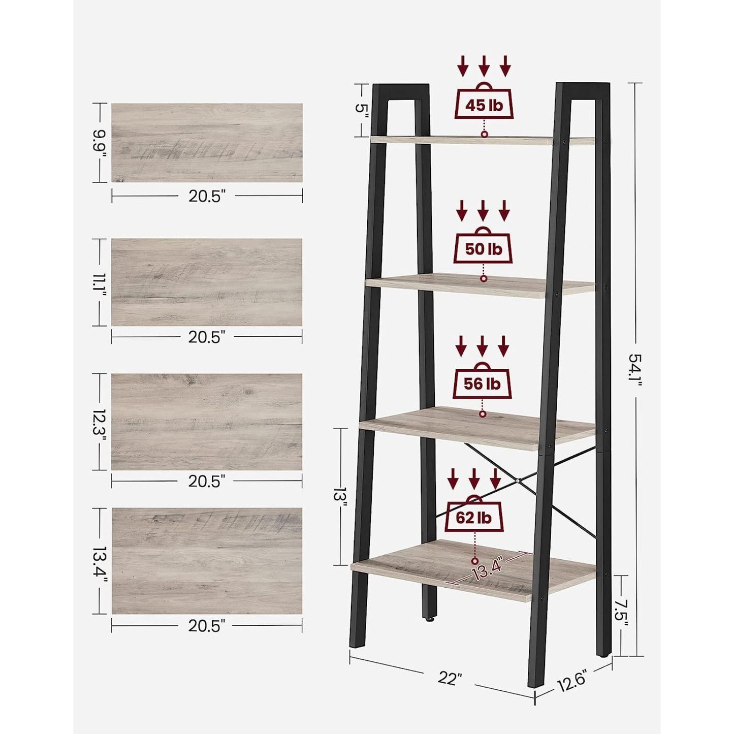 VASAGLE Ladder Shelf 4-Tier Greige and Black