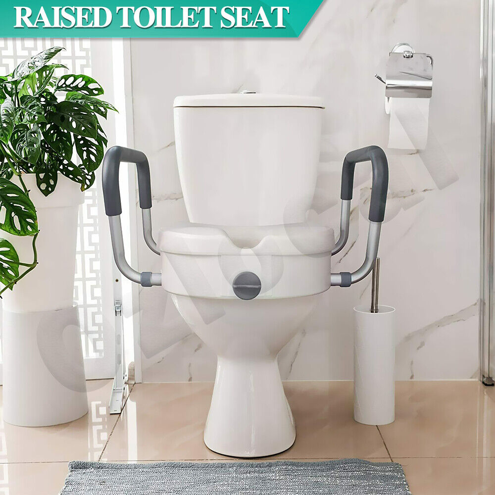 Raised Toilet Seat Elevated Portable White Removable Safety Armrest 5 Inch