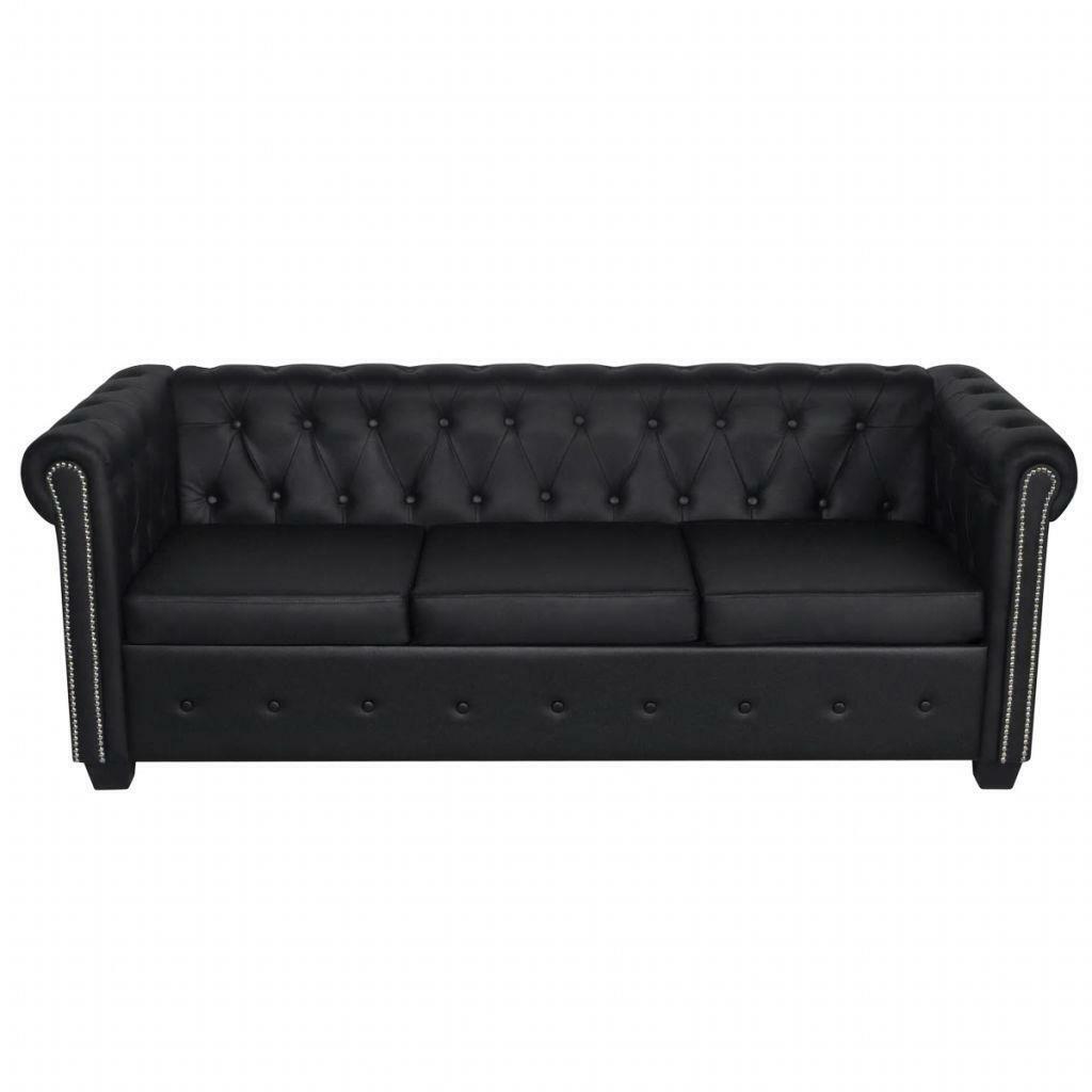 3 Seater Artificial Leather Studded Lounge Couch Seat Chair Sofa Suite - Black