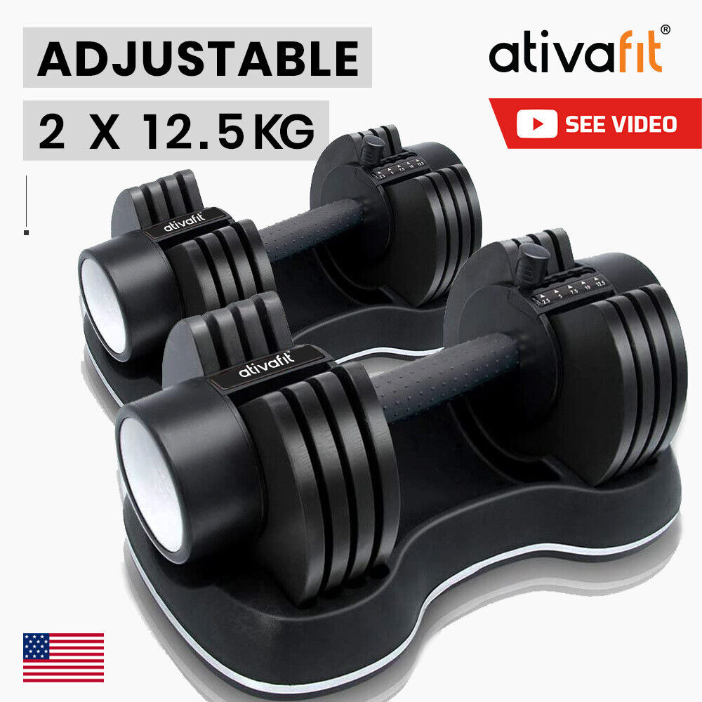 ATIVAFIT 2x Adjustable Dumbbell Set Weights Dumbbells Home Gym