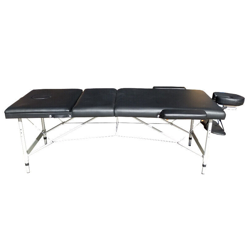 Portable Aluminium Massage Table 3 Fold Bed Therapy Waxing 75cm Black