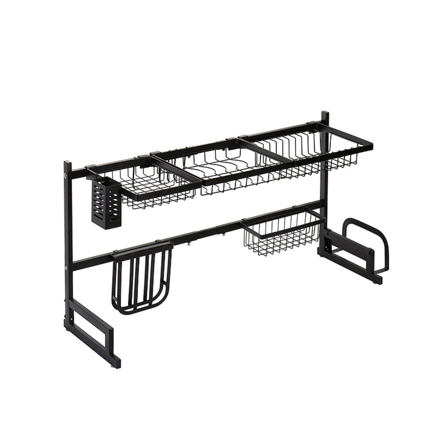 Gominimo Dish Drying Rack Over Sinks Adjustable Kitchen Organiser Black