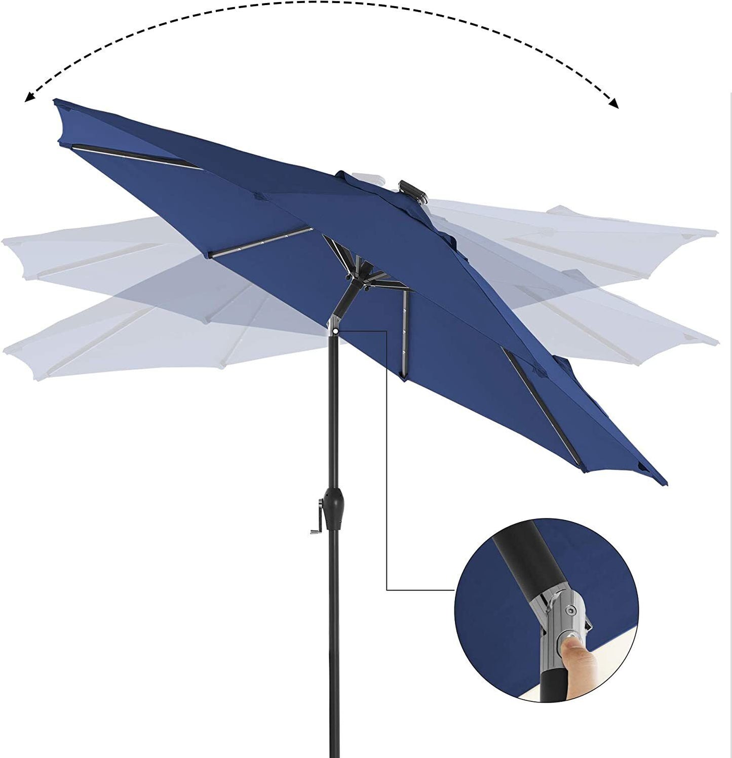 Songmics 2.7m Solar LED Lighted Outdoor Patio Umbrella Navy Blue