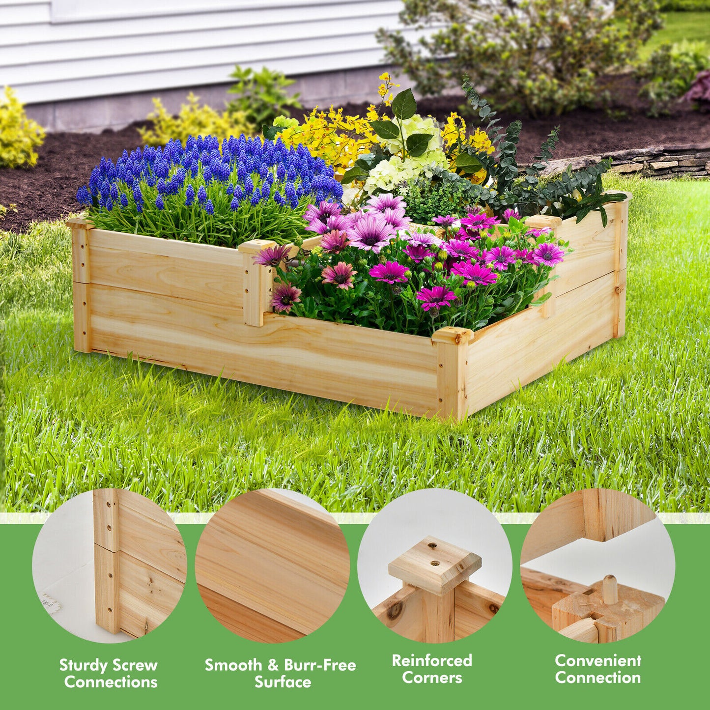 3-Tier Outdoor Raised Garden Bed Vegetable Planter Box for Patio Lawn Backyard