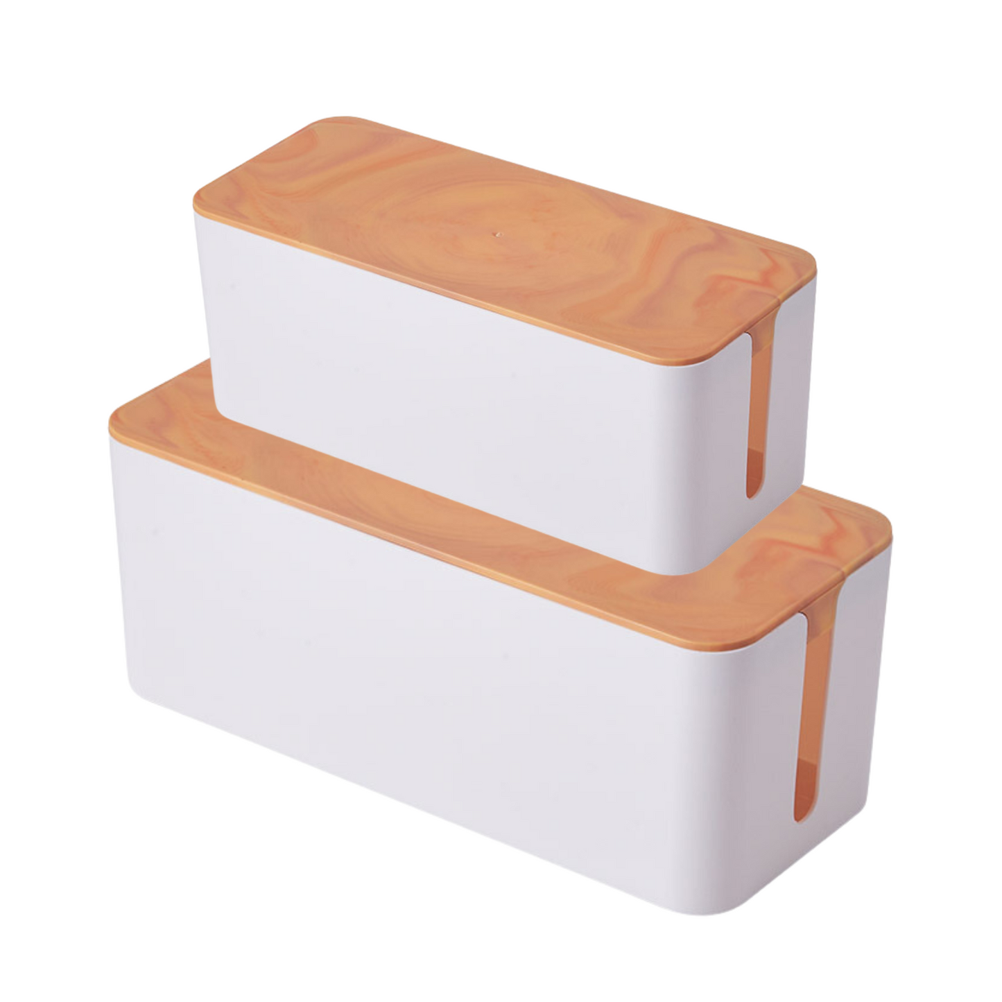 Gominimo Set of Two Cable Management Box with Wood Pattern Lid White