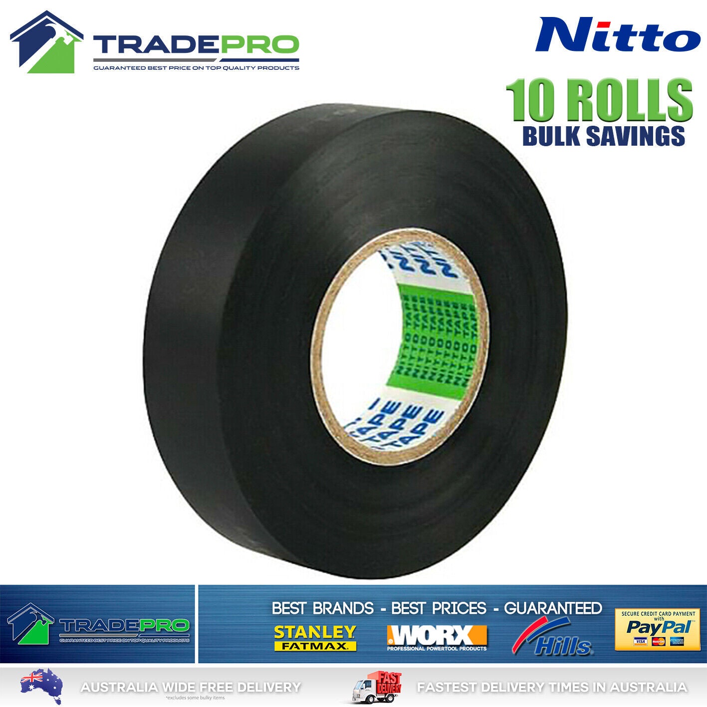 10x Rolls Nitto® Electrical Tape Black 18mm x 20m Insulation Denko Electric Bulk