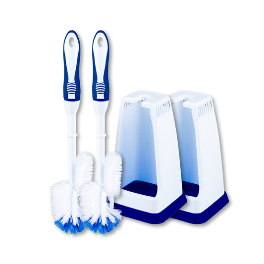 Xtra Kleen® 2PK Toilet Brush & Holder Set Unique Double Sided Brush