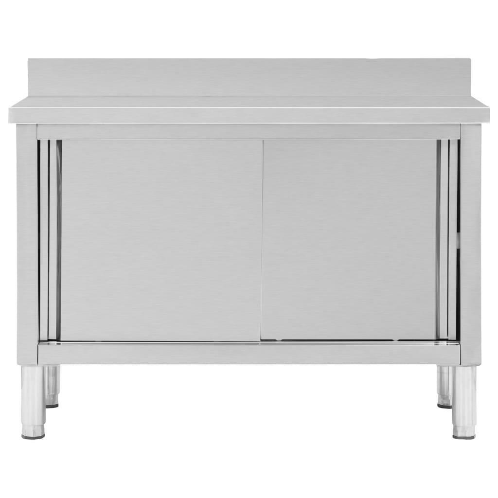 Kitchen Bench Work Table Storage Cabinet with Sliding Doors Stainless Steel