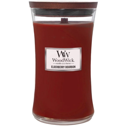 WoodWick Elderberry Bourbon Large Candle Crackles As It Burns 610G Hourglass