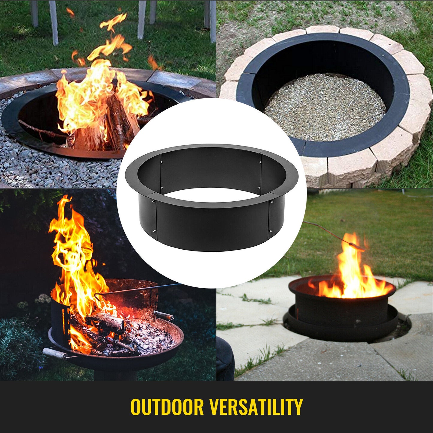 VEVOR Wood-Burning Steel Fire Pit Ring 114cm Outdoor Heater Garden Fireplace