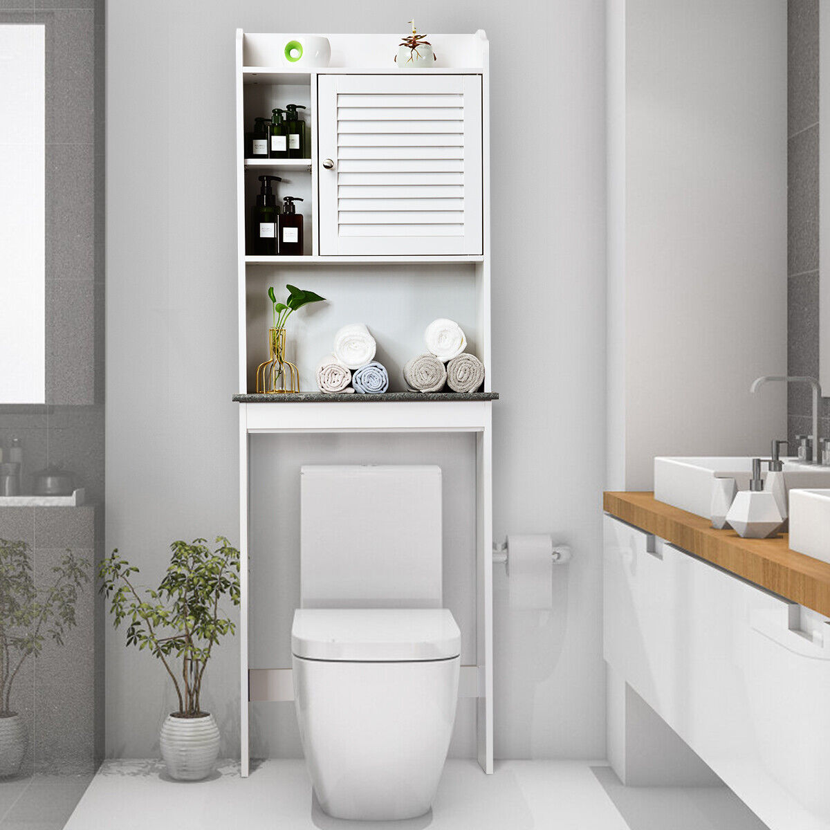 Over The Toilet Toilet Rack Bathroom Cabinet Organiser w/Louver Door