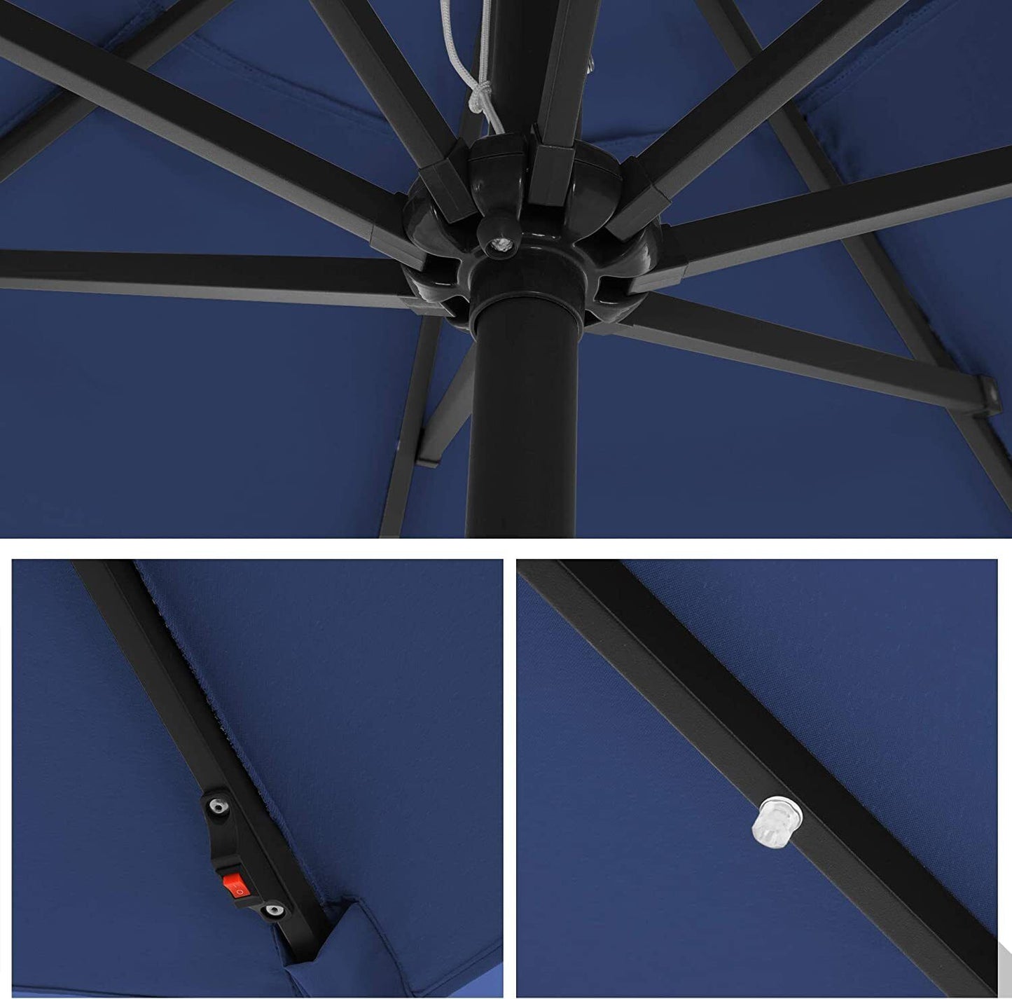 Songmics 2.7m Solar LED Lighted Outdoor Patio Umbrella Navy Blue