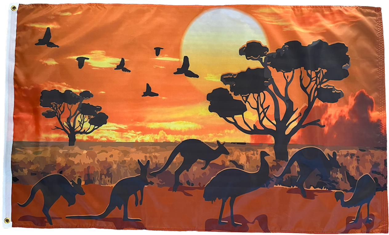 Australian Bush Flag  Large Silhouette Emu Kangaroos Flag Themed Australian Flag