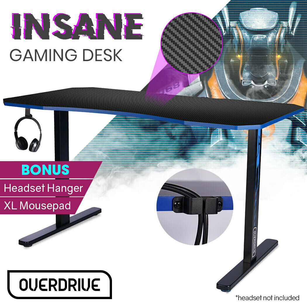 OVERDRIVE Gaming Desk 139cm PC Table Computer Setup Carbon