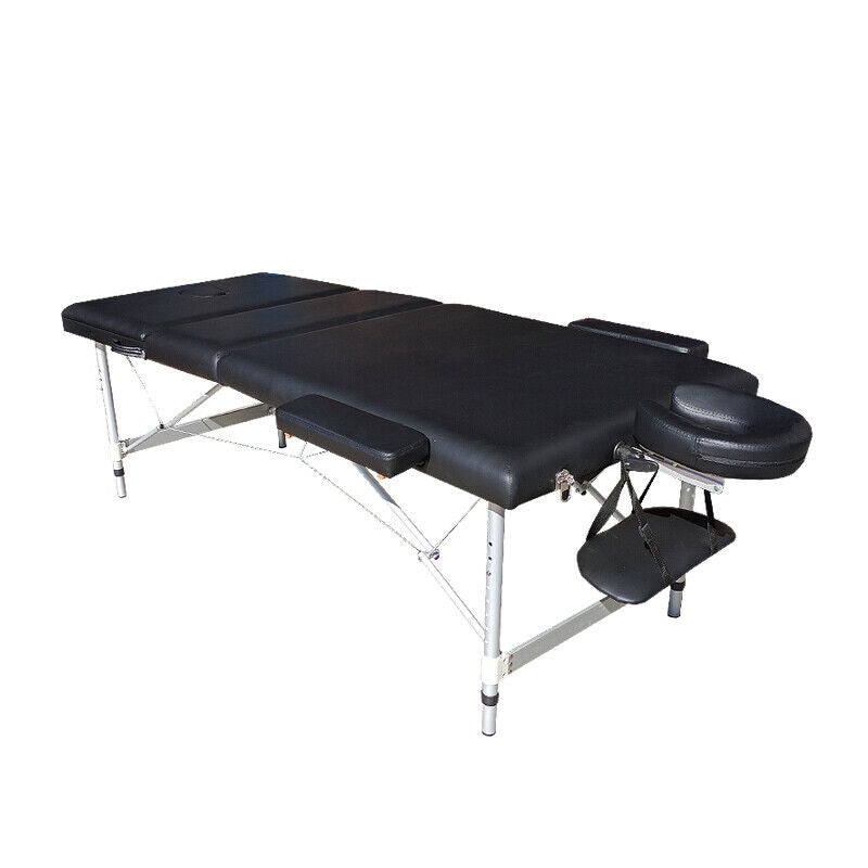 Portable Aluminium Massage Table 3 Fold Bed Therapy Waxing 75cm Black