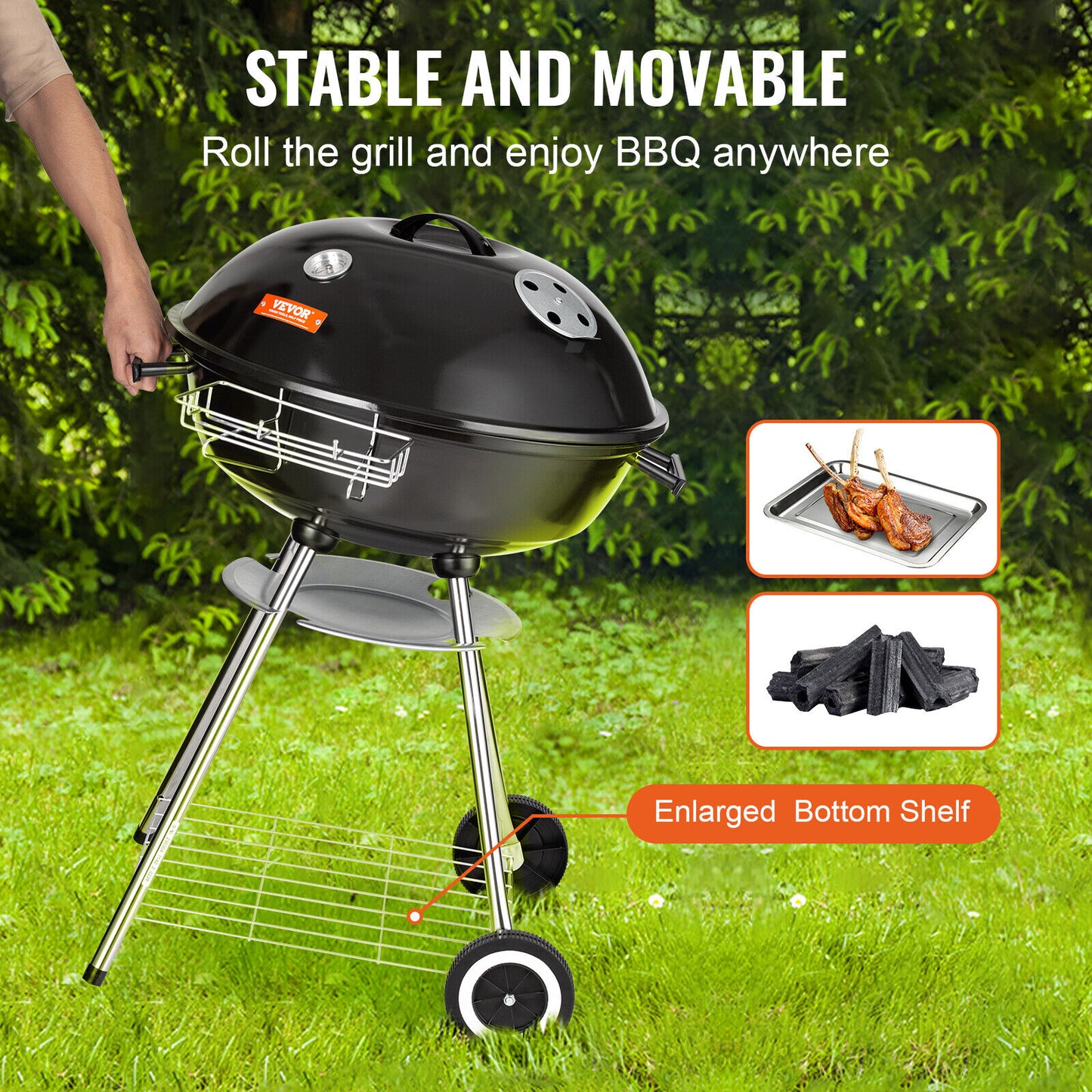 VEVOR 22 inch Kettle Charcoal Grill BBQ Portable Grill Outdoor Barbecue Cooking