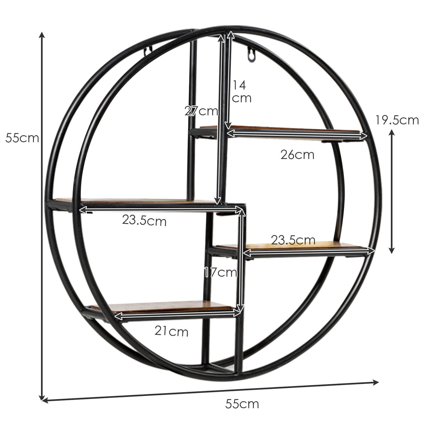 Hanging Storage Shelf Round Circular Wall-Mounted 4-Tier Room Decoration