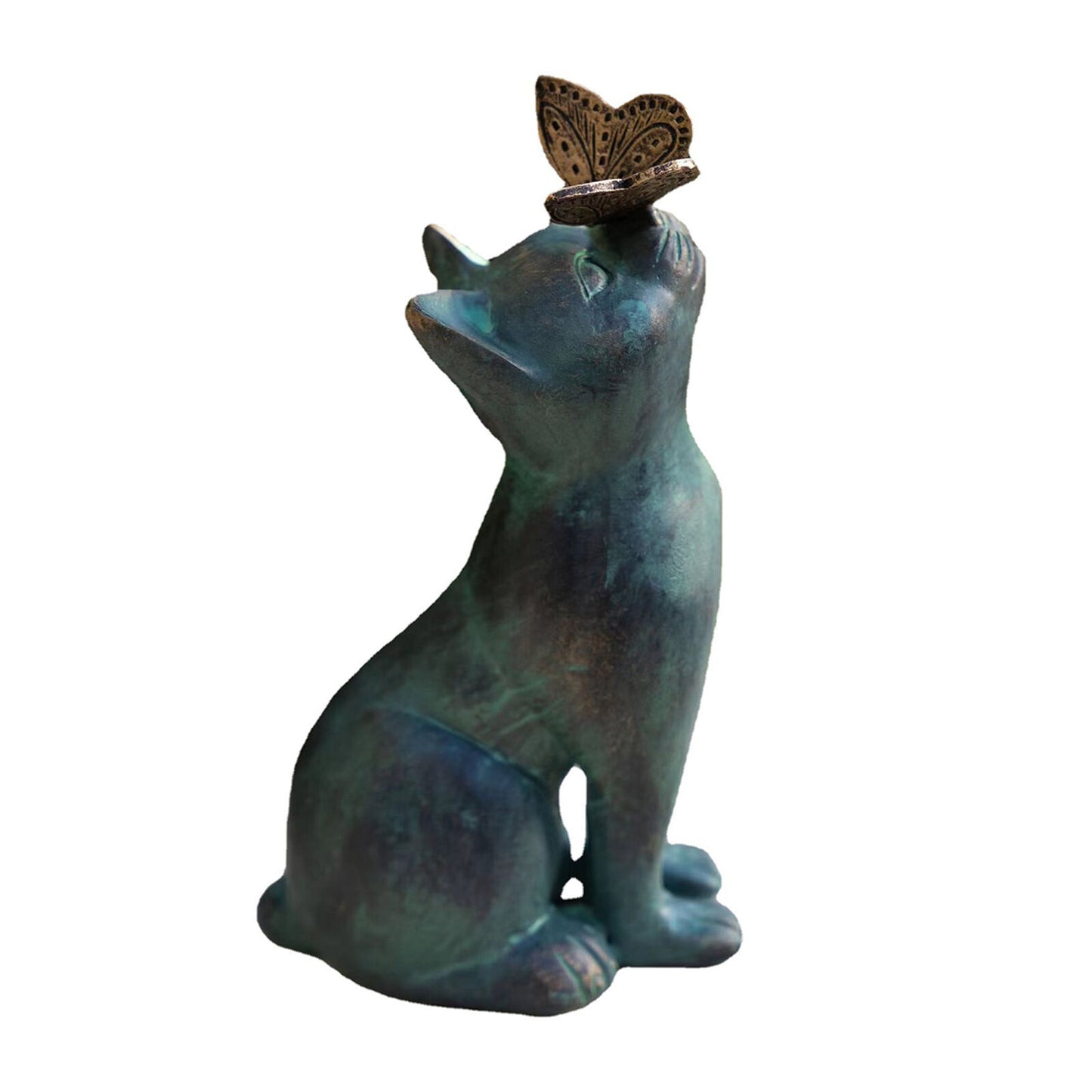 Curious Cat Statue With Butterfly Garden Lawn Sculpture Decor Outdoor Ornament