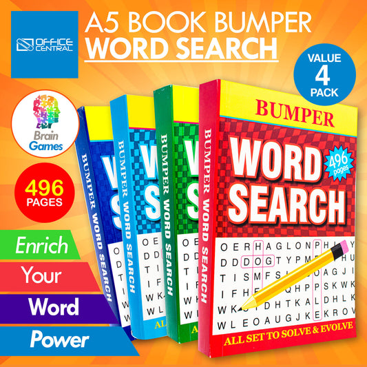 Word Search 4PK Activity Books Bumper 496PG A5 Size Adult Brain Games Fun