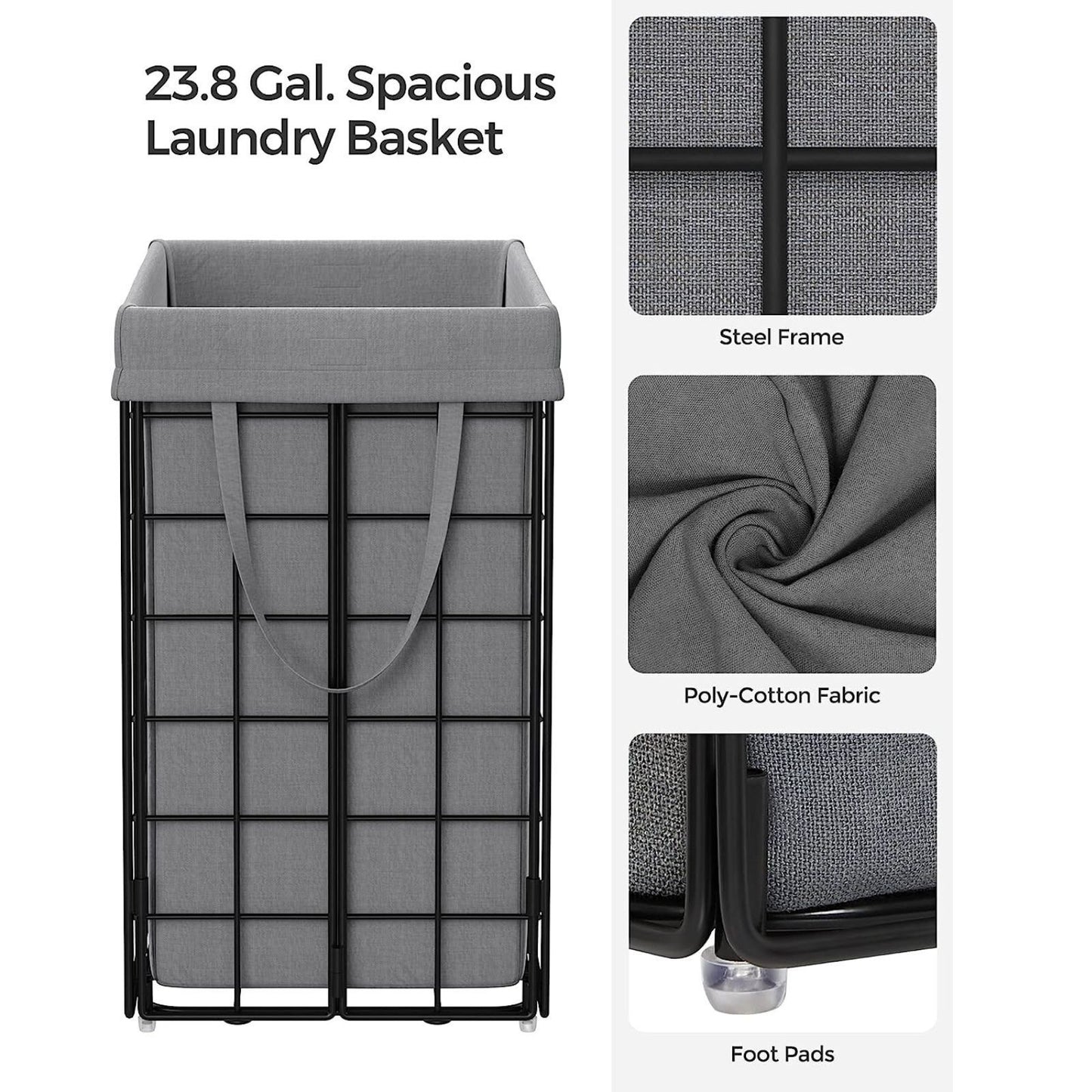 SONGMICS Laundry Hamper 90L Metal Wire Frame Black and Gray