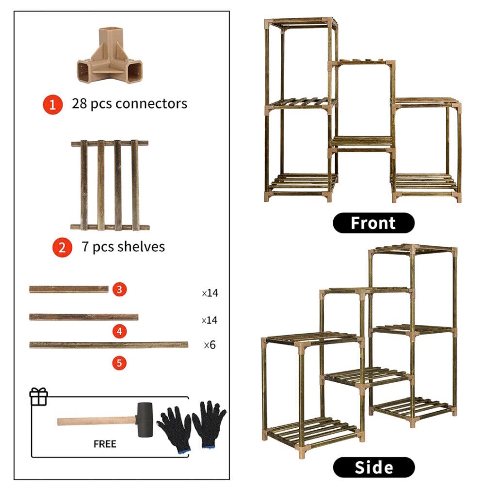 Wood Plant Stand Indoor Outdoor 3 Tiers 7 Potted Ladder