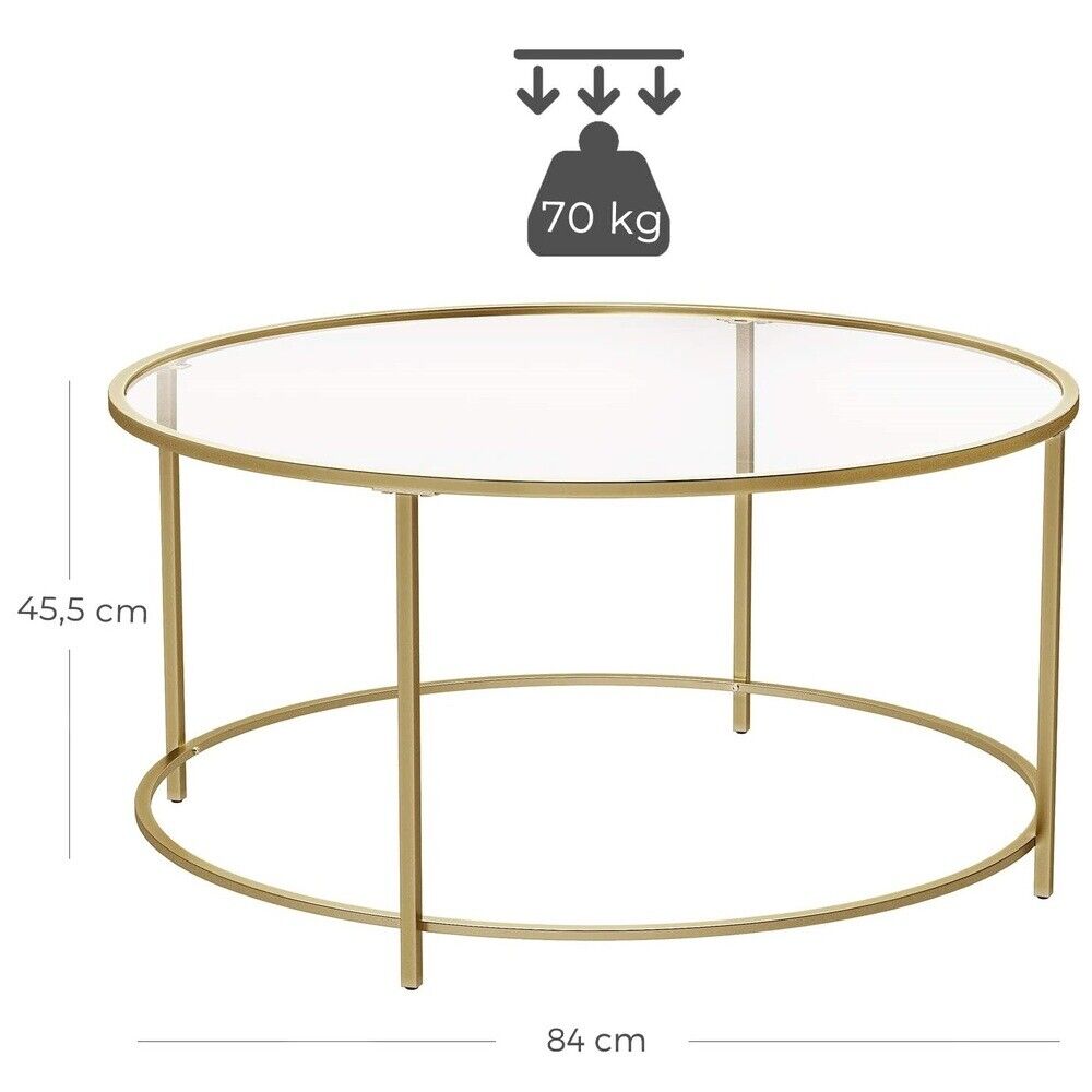 Vasagle Round Tempered Glass Coffee Table Side Table Sofa Table Metal Frame