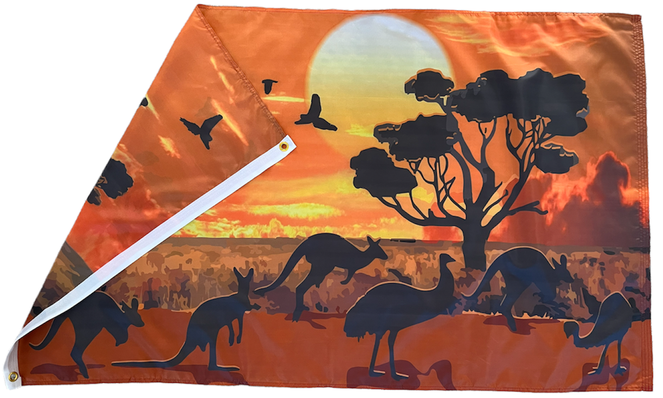 Australian Bush Flag  Large Silhouette Emu Kangaroos Flag Themed Australian Flag