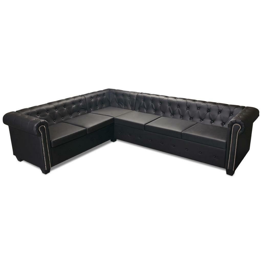 Artificial Leather Corner Lounge Couch Seat Chair Sofa Suite - 6 Seater - Black