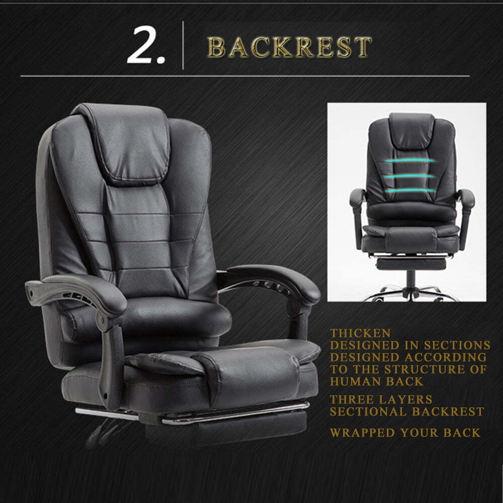 Executive Office Chair Black PU Leather Massage Computer Gaming Gas Lift Seat