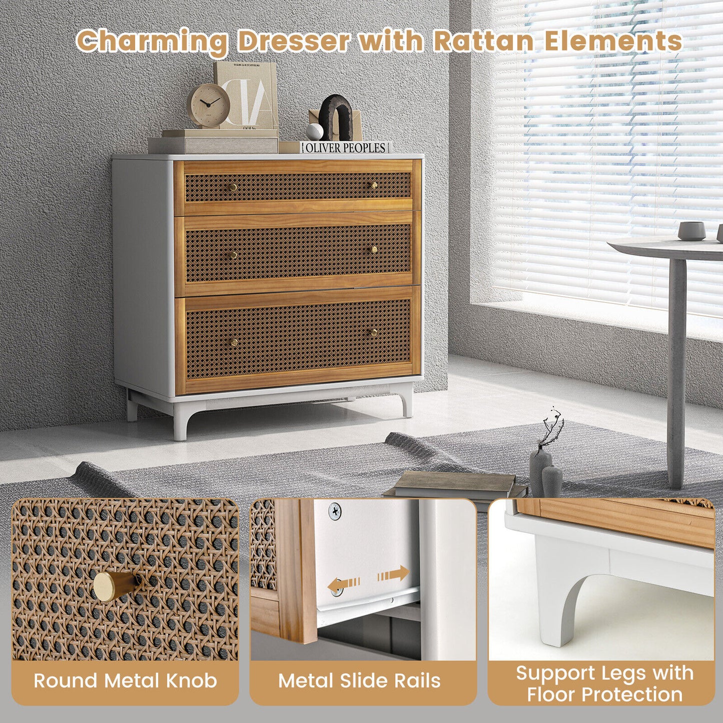 Giantex Modern 3-Drawer Dresser with Anti-toppling Device White & Brown