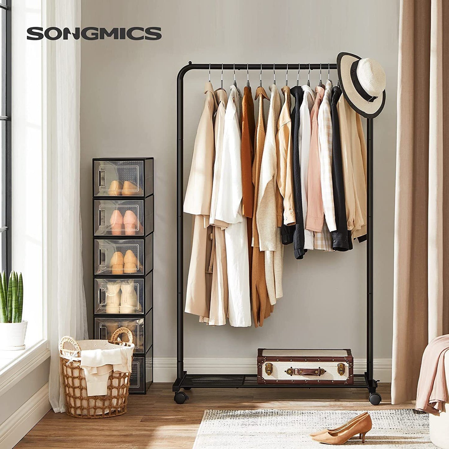 Songmics Clothes Rail Rack Rolling Garment Storage Display Steel Frame Black