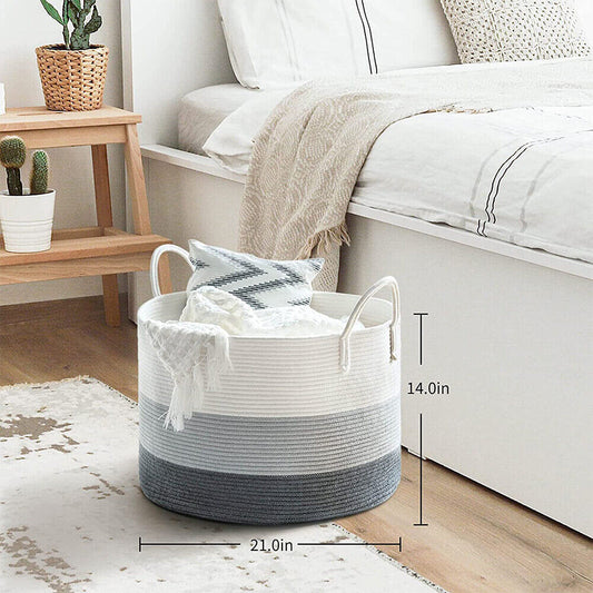 XXXL Cotton Storage Laundry Basket Rope Basket with Handles Toy Organiser Grey