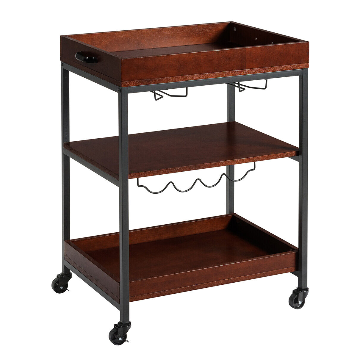 Giantex Kitchen Serving Cart Utility Trolley Cart 3-Tier Shelf w/ Glass Holder