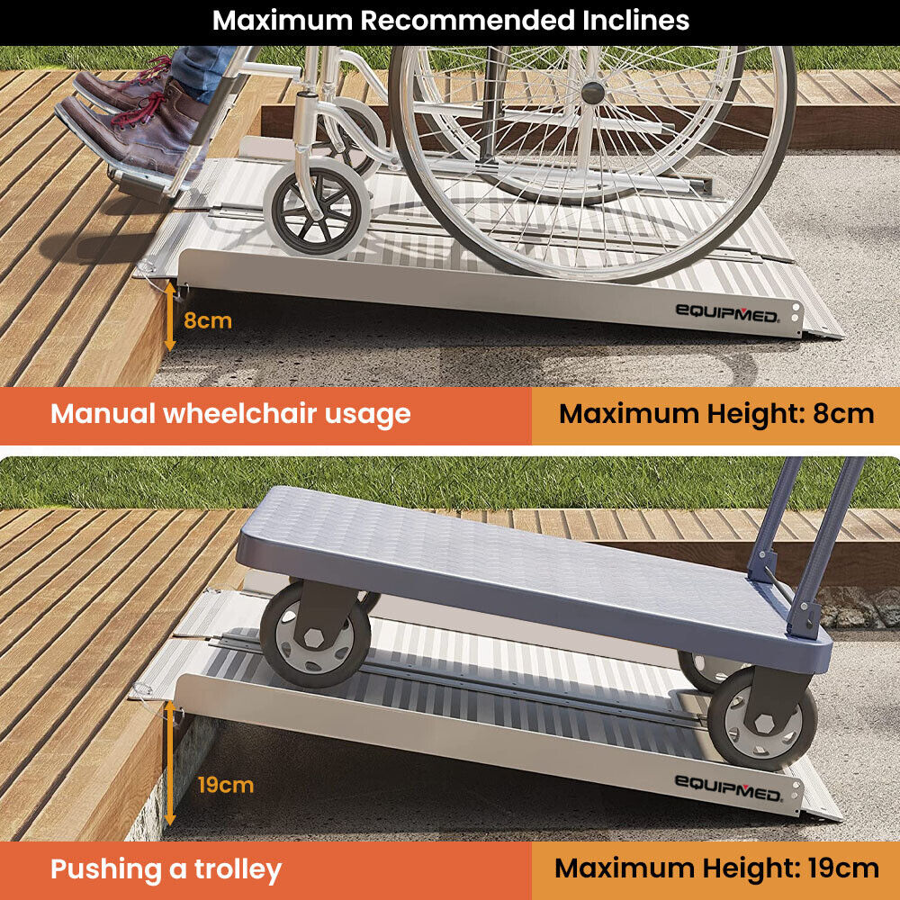 EQUIPMED Folding Wheelchair Ramp 91cm 272kg Rated Portable Access Aluminium